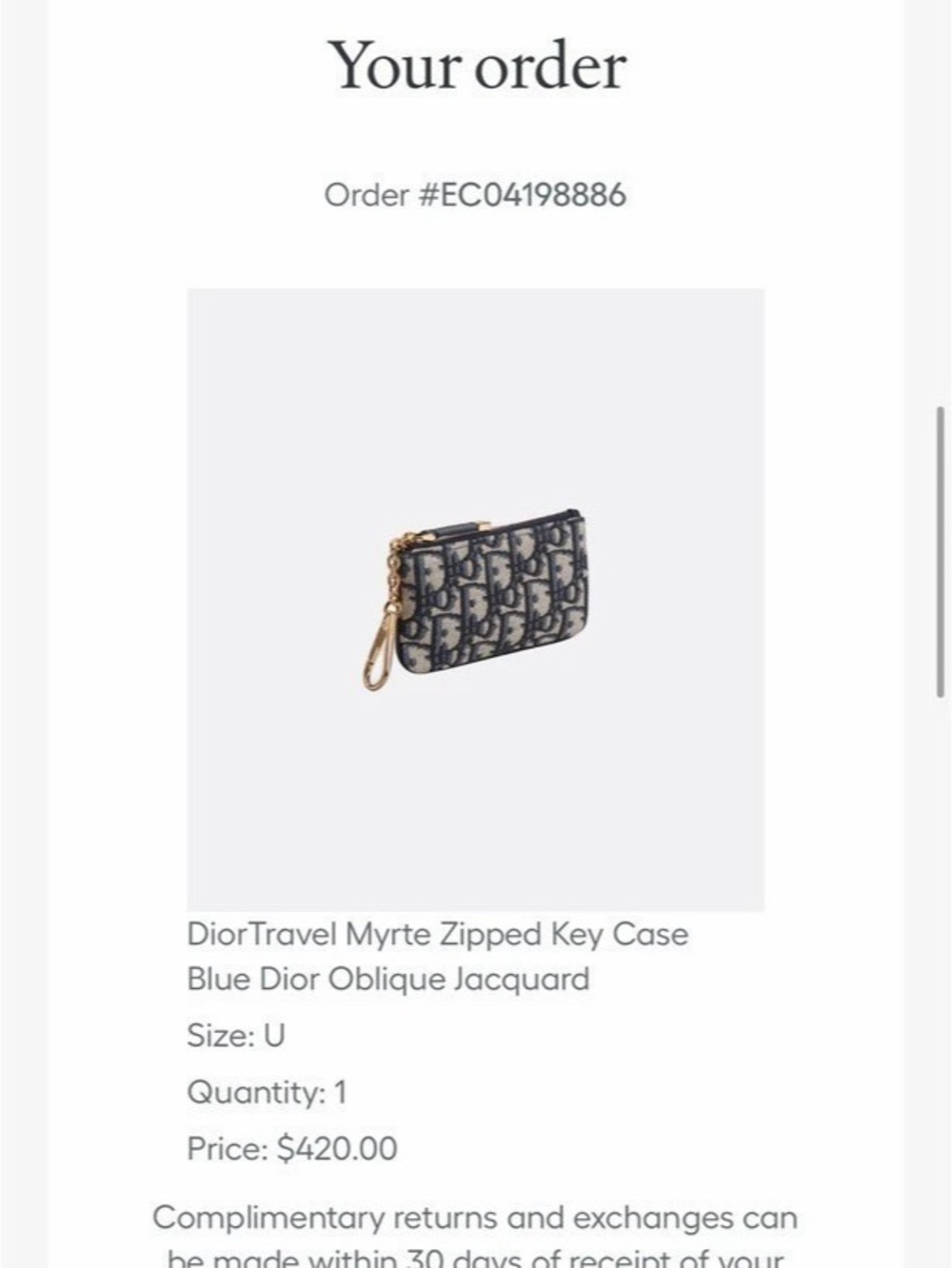 Dior DiorTravel Myrte Zipped Key Case Blue & Gray